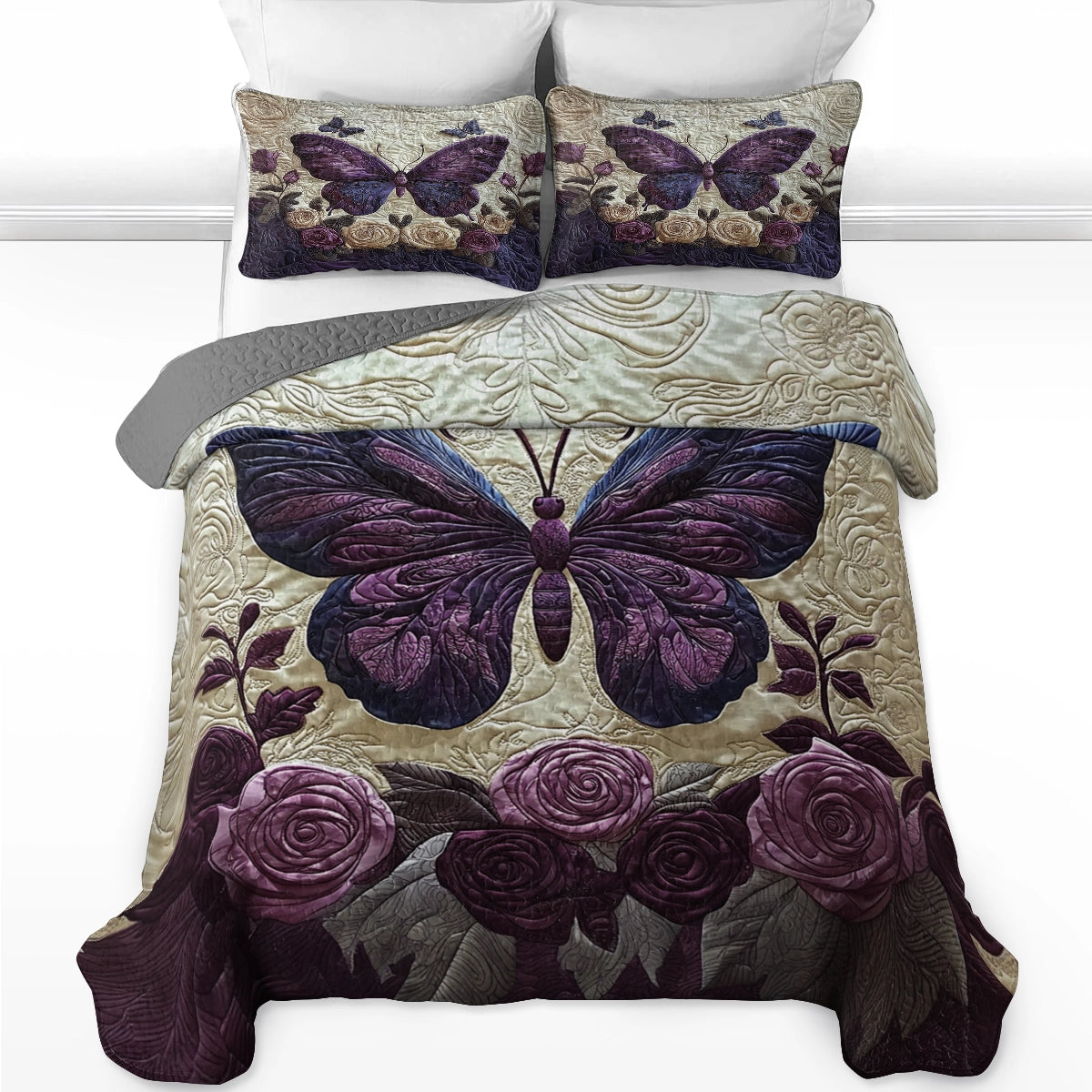 Shineful All Season Quilt 3-Piece Set Serene Butterfly Haven