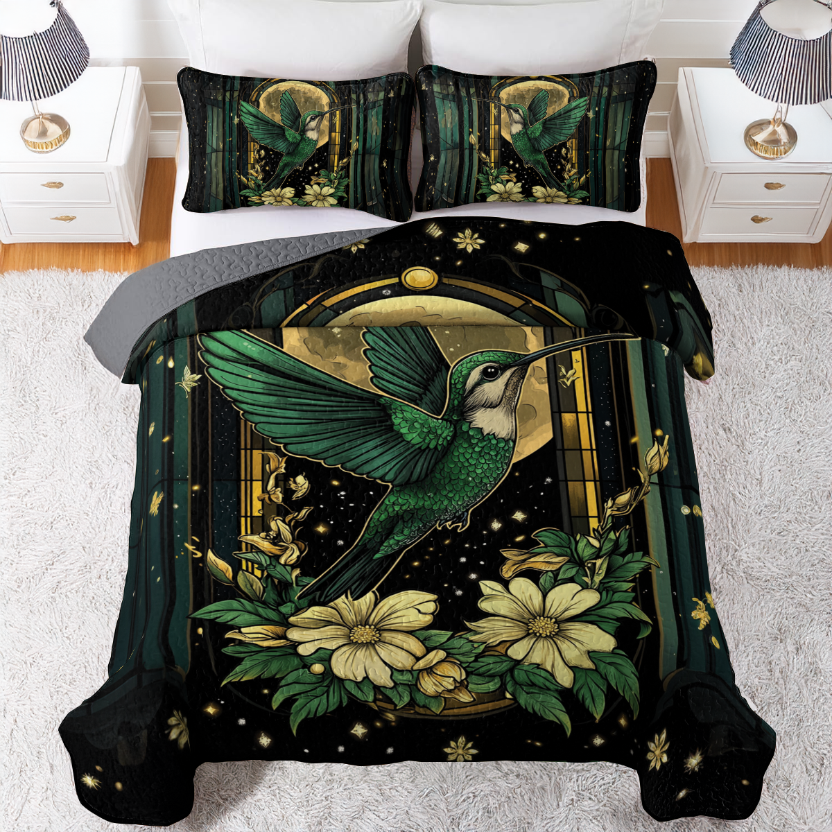 Shineful All Season Quilt 3-Piece Set Moonlit Hummingbird