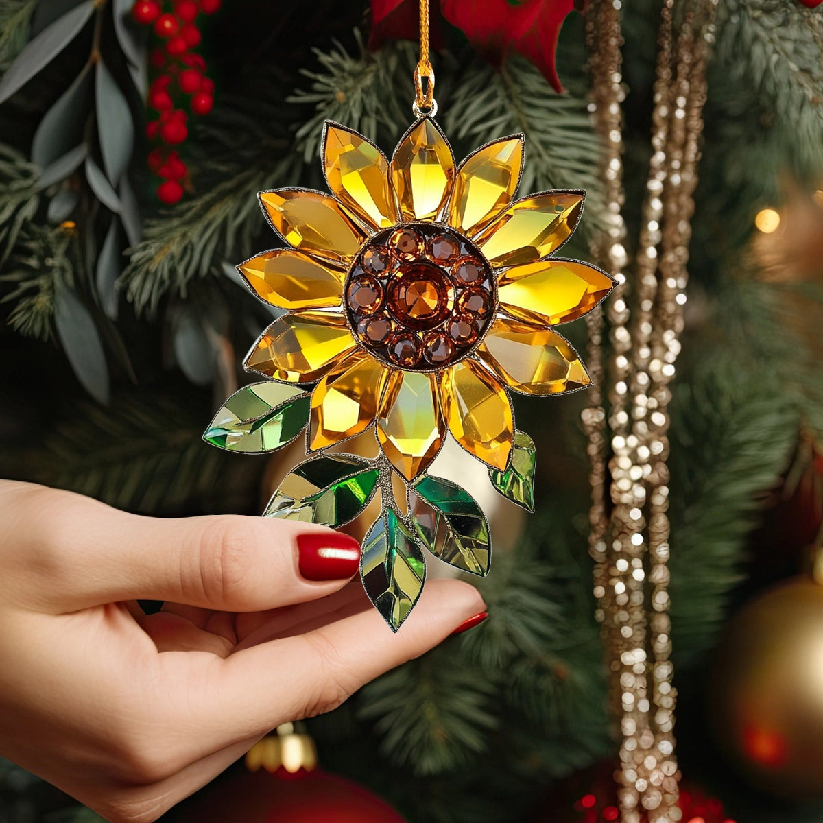 Glänzendes 2D Acrylornament Sonnenblume Goldene Strahlen der Freude 