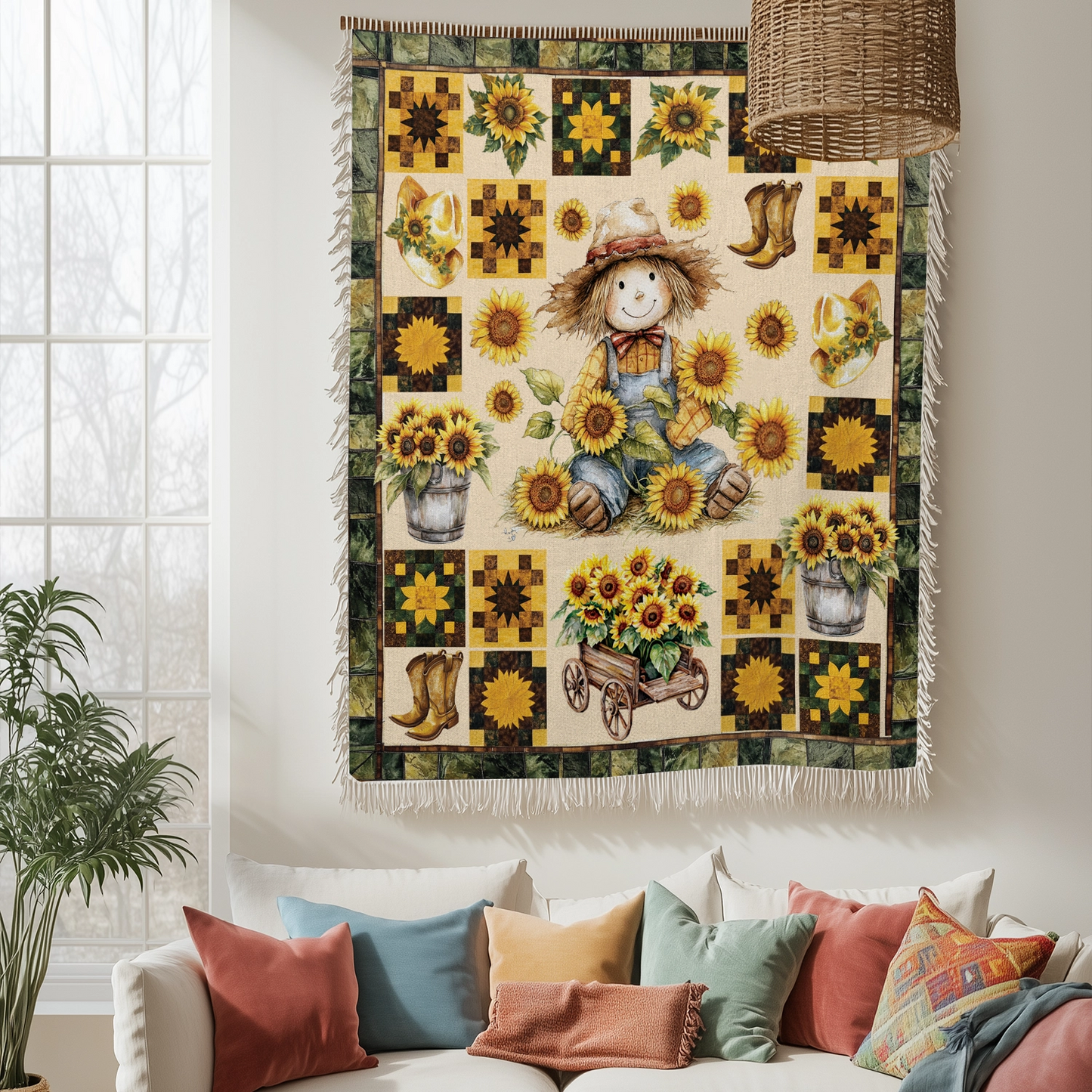 Shineful Woven Tapestry Throw Blanket Sunflower Peaceful Farmhouse