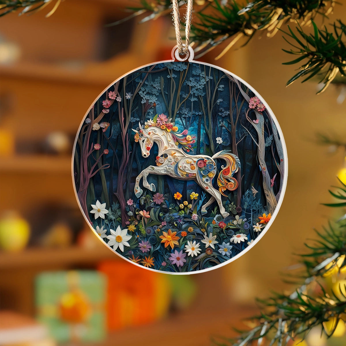 Shineful 2D Acrylic Ornament Floral Horse Holiday