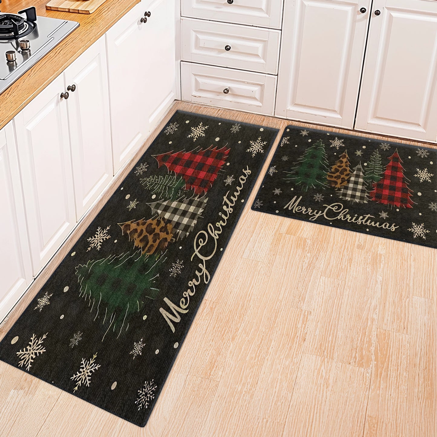 Shineful Ultra-Thin Non Skid Floor Mat, Kitchen Rugs Christmas Eve Forest