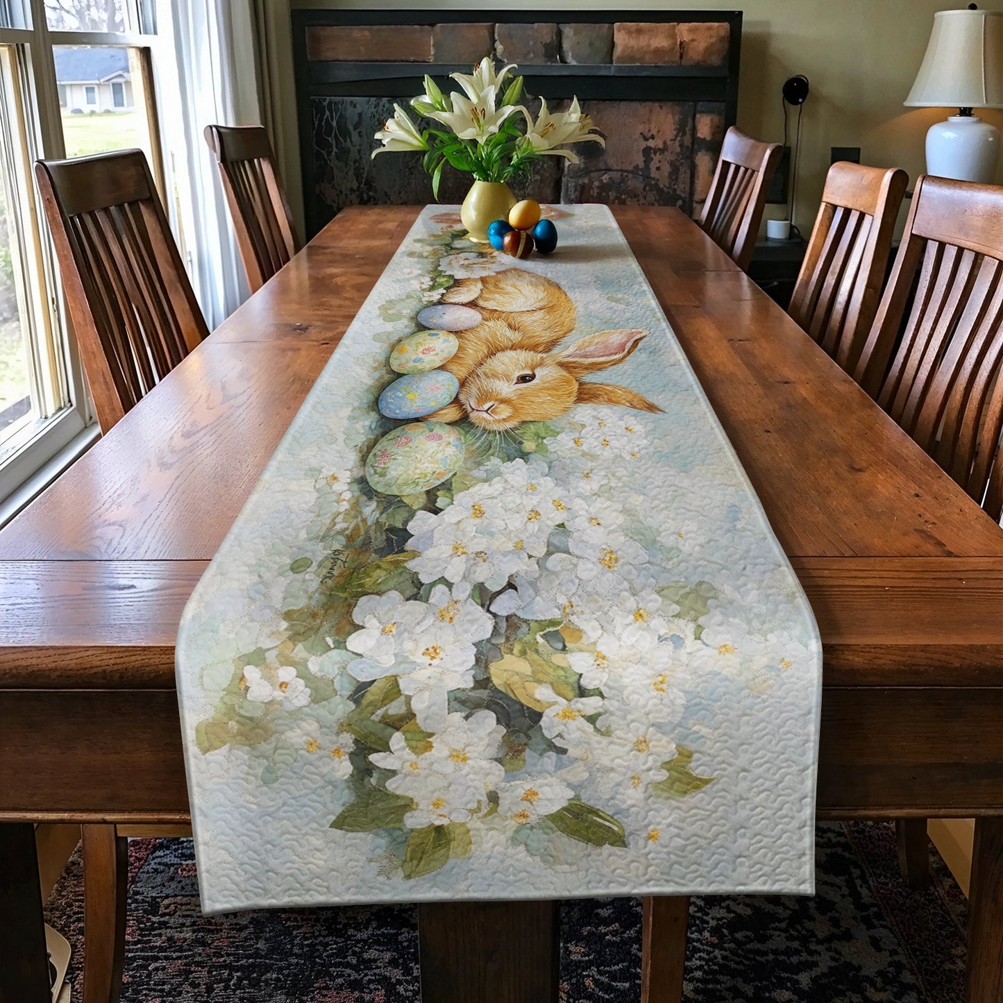 Shineful 2D Flat Print Quilted Table Runner Easter Blossoms Glory