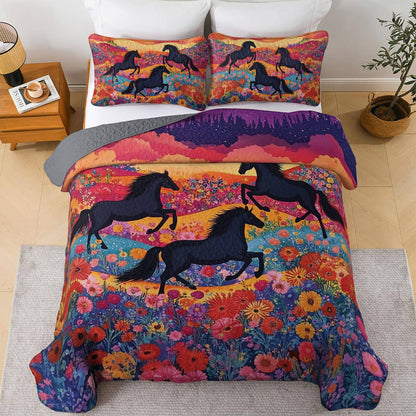 Shineful All Season Quilt 3-Piece Set Colorful Horses