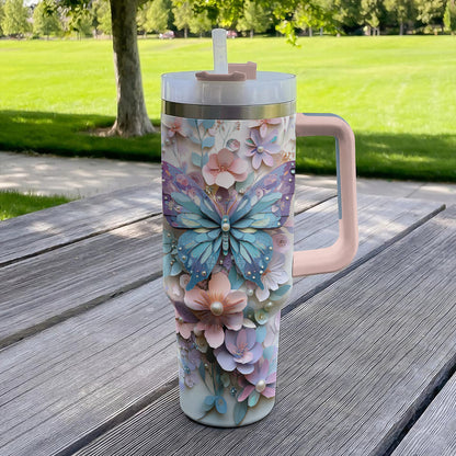 Shineful Tumbler Butterfly Floral Insulated