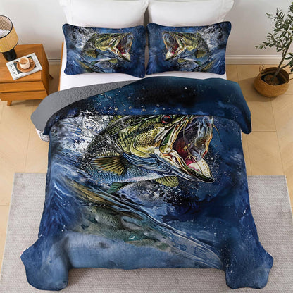 Shineful All Season Quilt 3-Piece Set Stunning Largemouth Bass