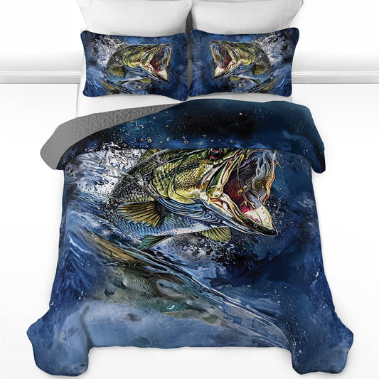 Shineful All Season Quilt 3-Piece Set Stunning Largemouth Bass