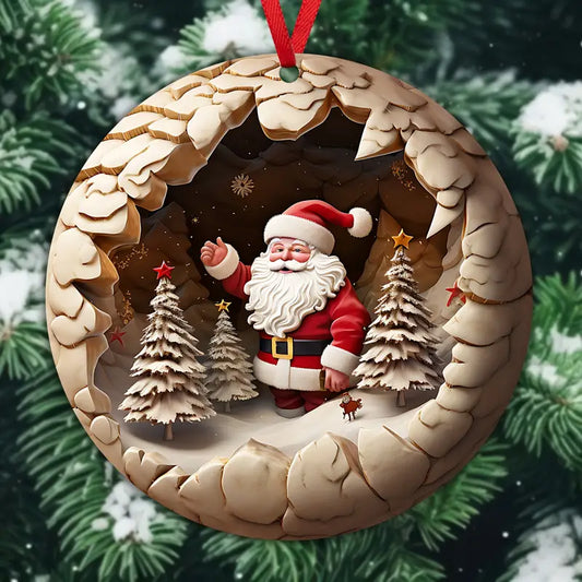 Glänzendes 2D-Ornament aus Acryl – Weihnachtsmann-Anhänger aus Holz mit Rabatt 