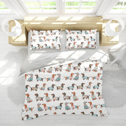 Shineful 3 Pieces Duvet Cover Set Playful Dachshunds