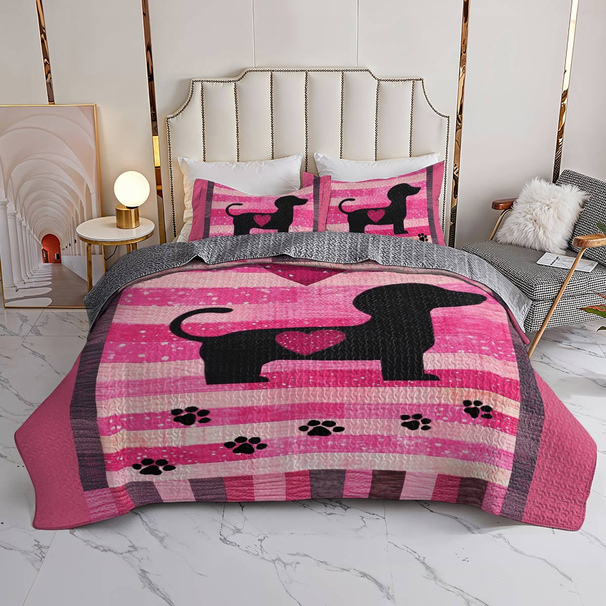 Shineful All Season Quilt 3-Piece Set Pink Dachshund