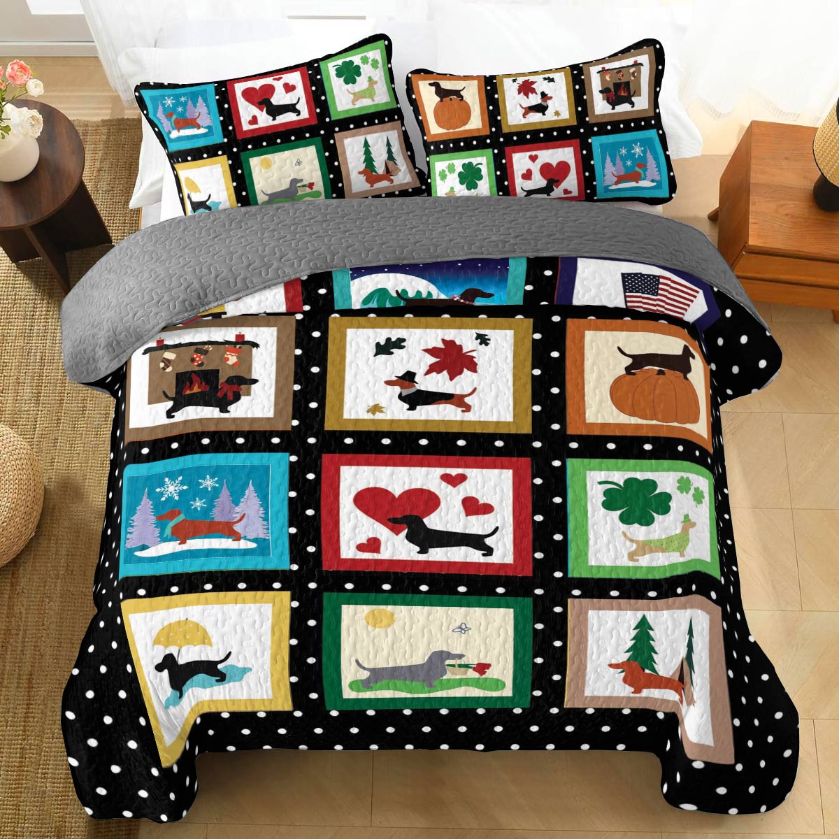 Shineful All Season Quilt 3-Piece Set Dachshund Days