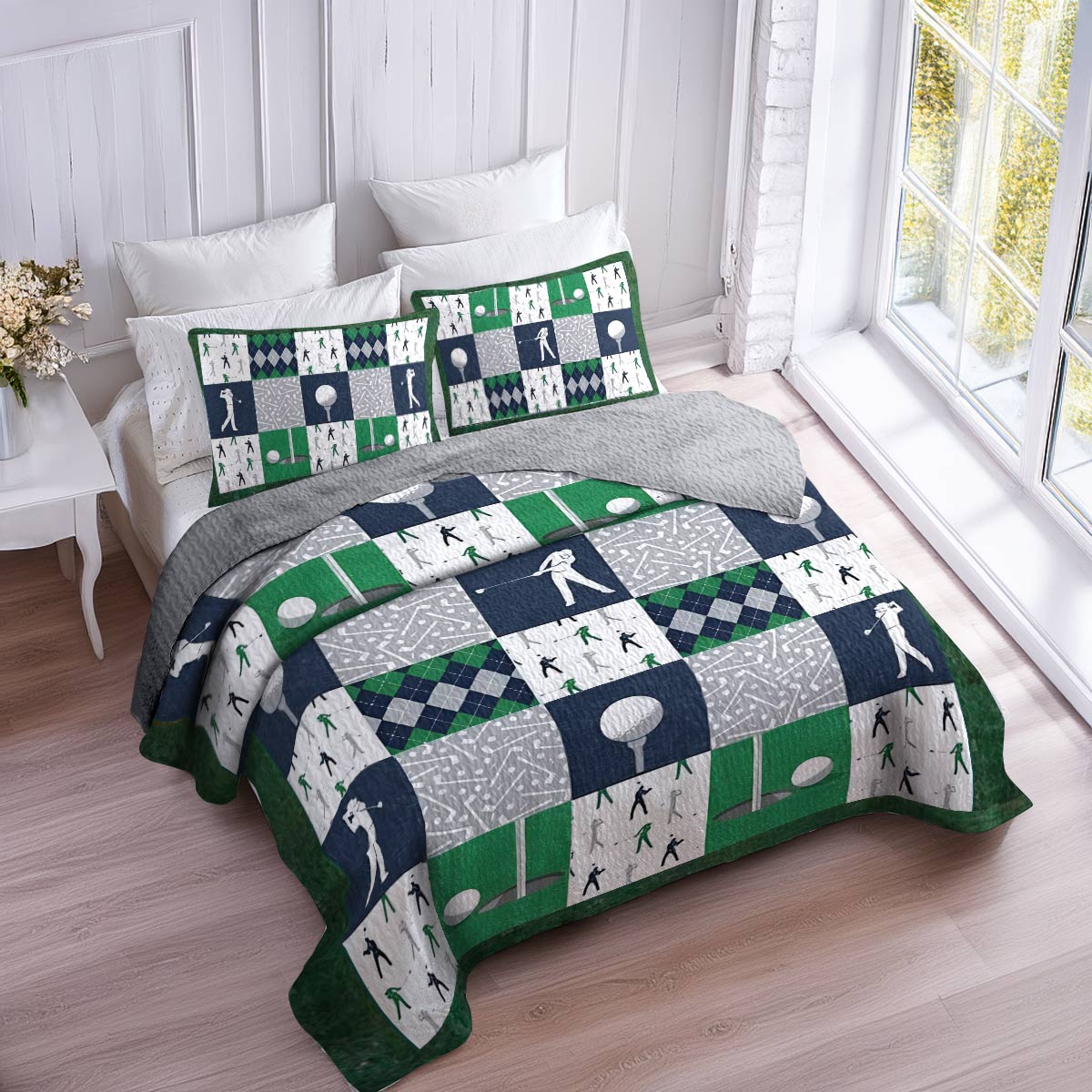 Shineful All Season Quilt 3-Piece Set Golf Patchwork