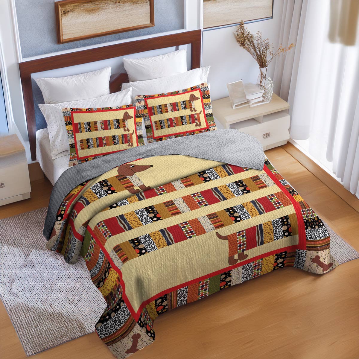 Shineful All Season Quilt 3-Piece Set Dachshund Fun