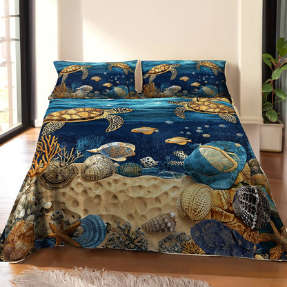 Shineful 4-Piece Bed Sheet Set Sea Turtle Lovely