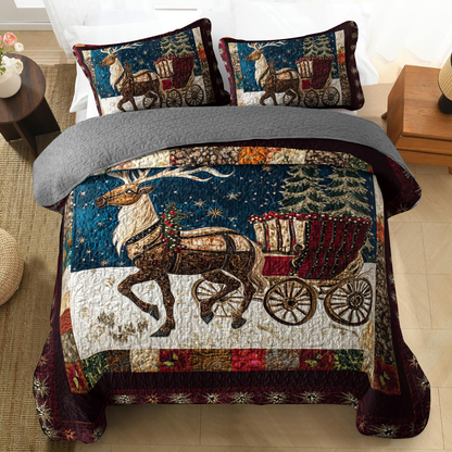 Shineful All Season Quilt 3-Piece Set - Winter's Journey: Reindeer Sleigh Ride