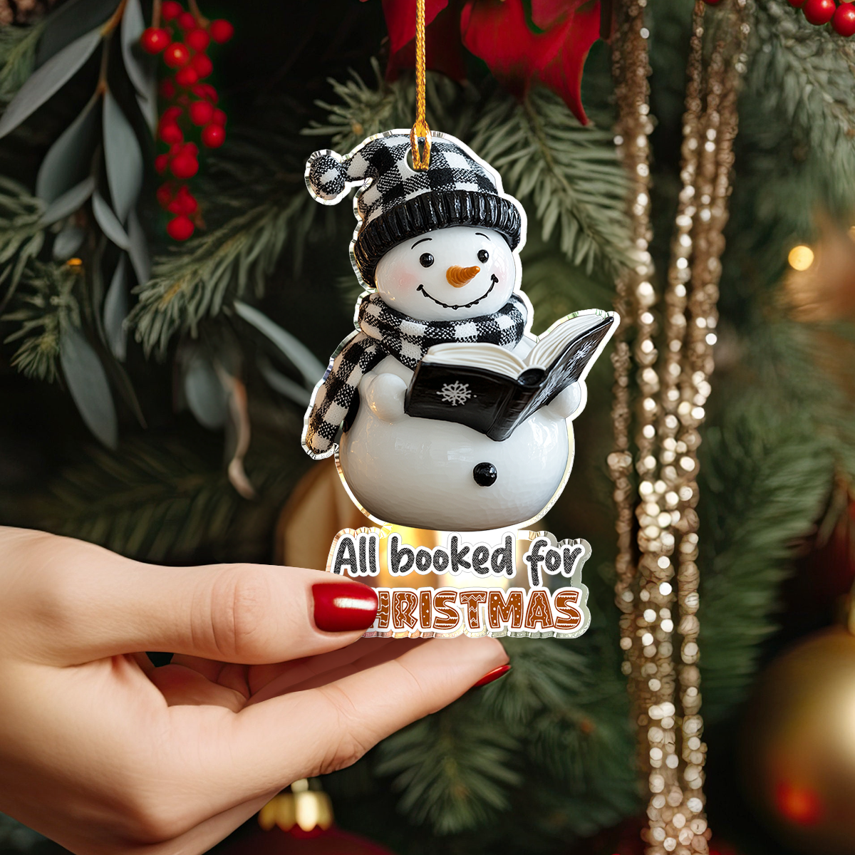 Shineful 2D Acrylic Ornament Snowman Holiday Bookworm