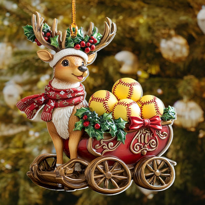 Shineful 2D Acrylic Ornament - Softball Christmas Sleigh