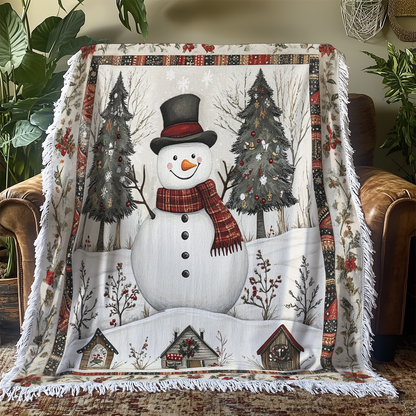 Shineful Woven Tapestry Throw Blanket Snowman Winter Wonderland