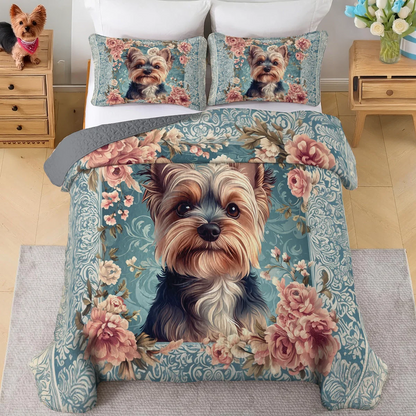 Shineful All Season Quilt 3-Piece Set Yorkie Rose Bloom Elegance