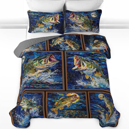 Shineful All Season Quilt 3-Piece Set The Sun The Moon Largemouth Bass