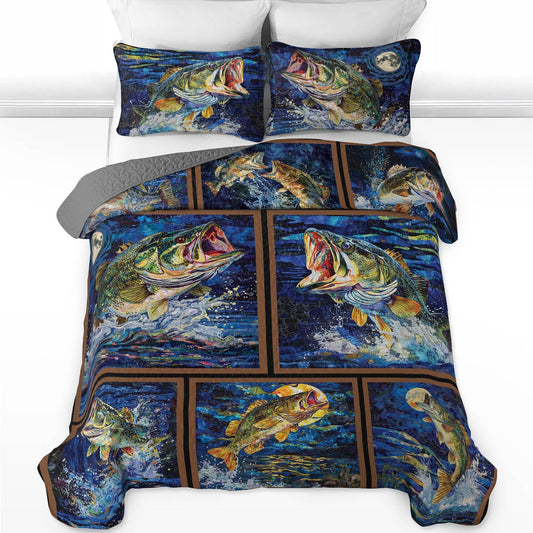 Shineful All Season Quilt 3-Piece Set The Sun The Moon Largemouth Bass