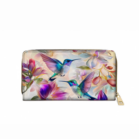 Shineful Leather Clutch Purse With Wristlet Strap Handle Floral Hummingbird Elegance