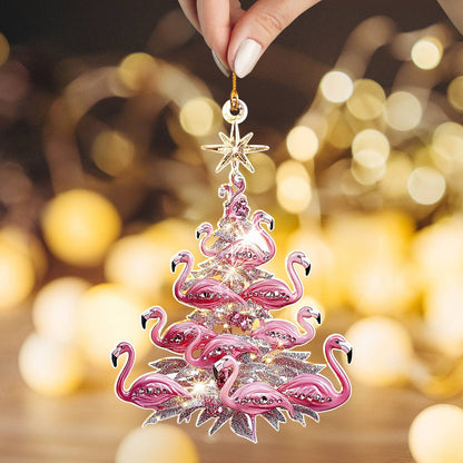 Shineful 2D Acrylic Ornament Pink Flamingo Christmas Tree