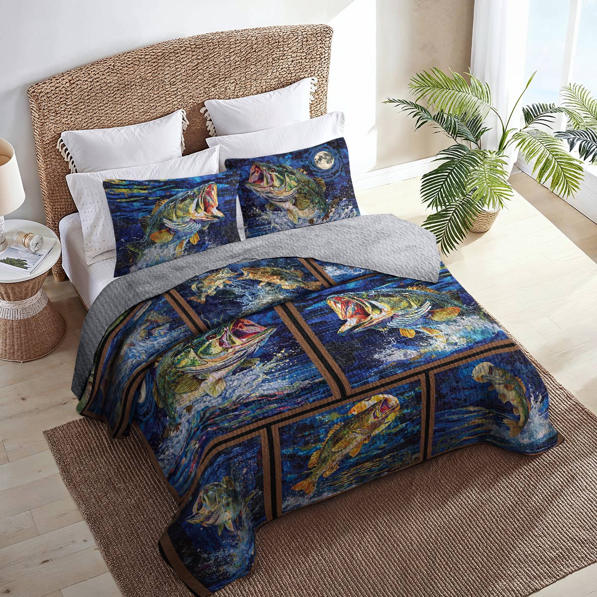 Shineful All Season Quilt 3-Piece Set The Sun The Moon Largemouth Bass