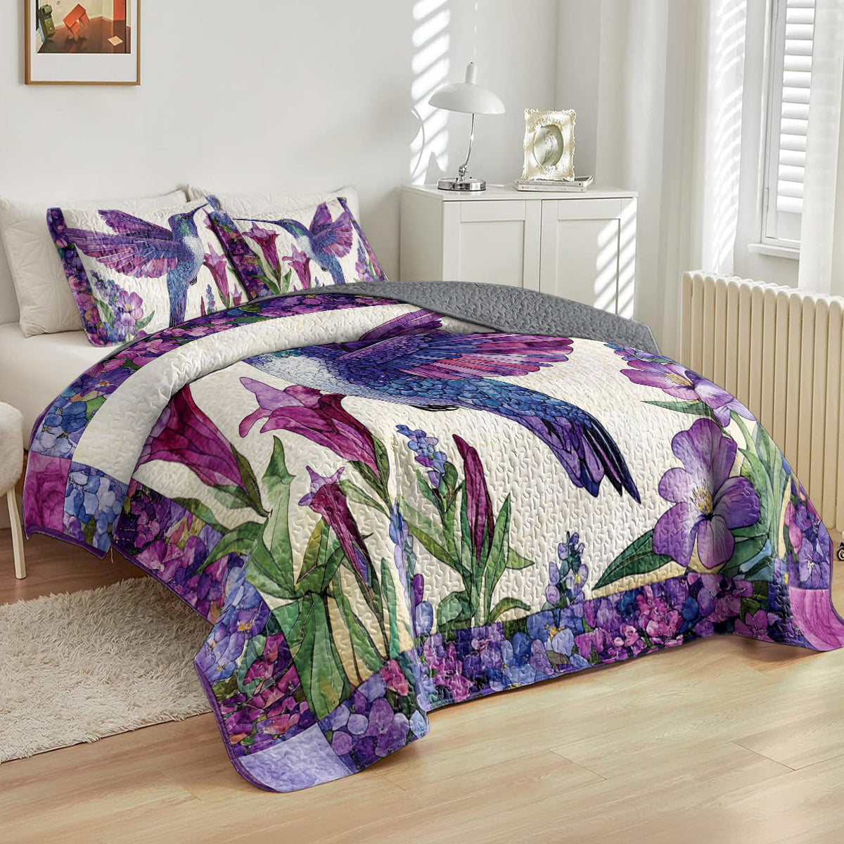 Shineful All Season Quilt 3-Piece Set Floral Hummingbird