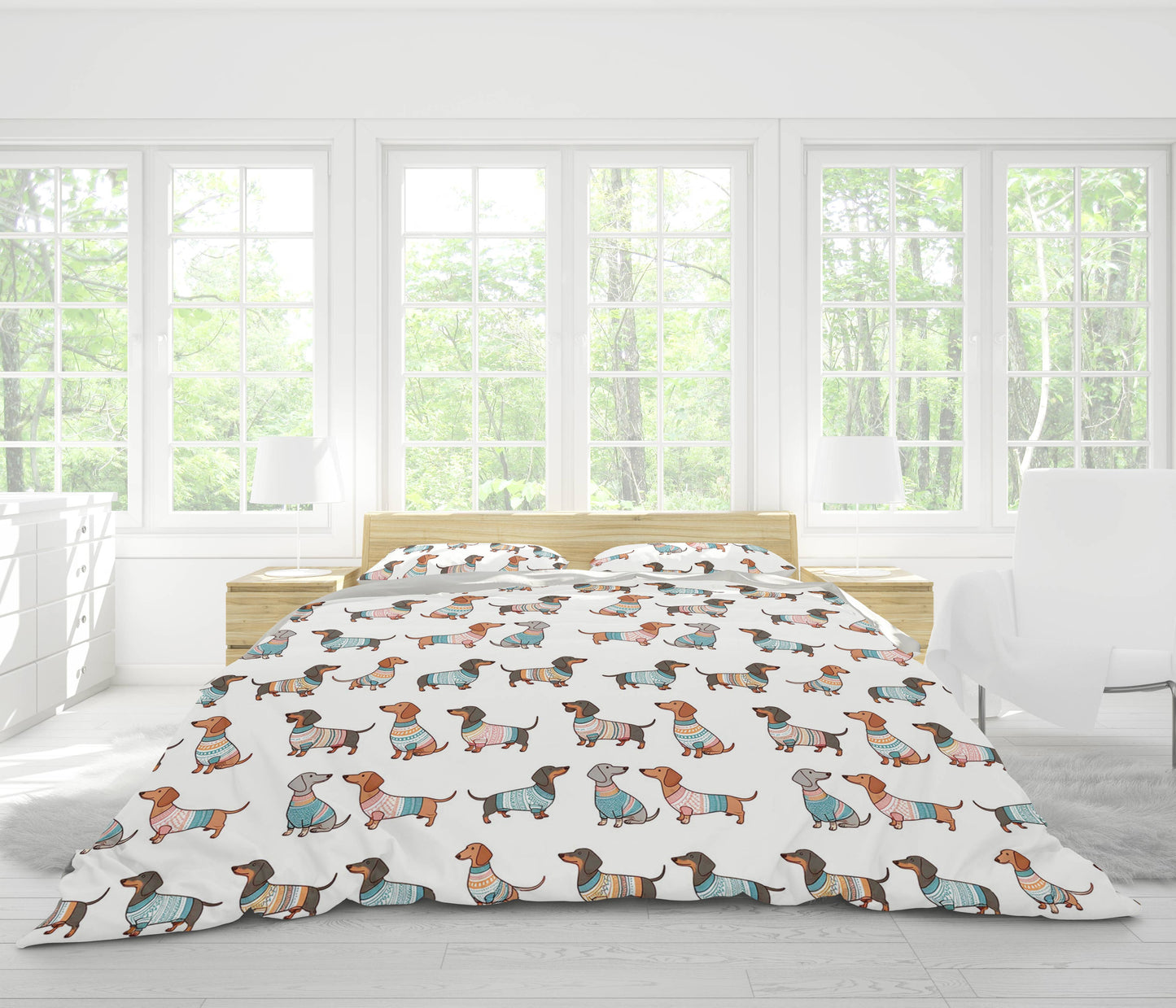 Shineful 3 Pieces Duvet Cover Set Playful Dachshunds