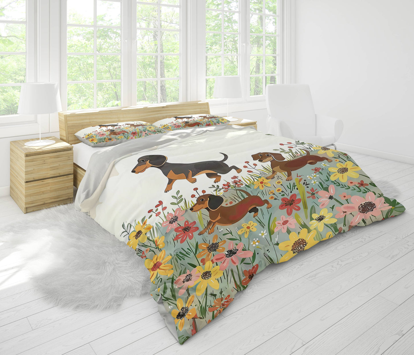 Shineful 3 Pieces Duvet Cover Set Dachshund Delight