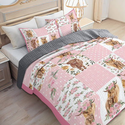 Shineful All Season Quilt 3-Piece Set Pink Cows