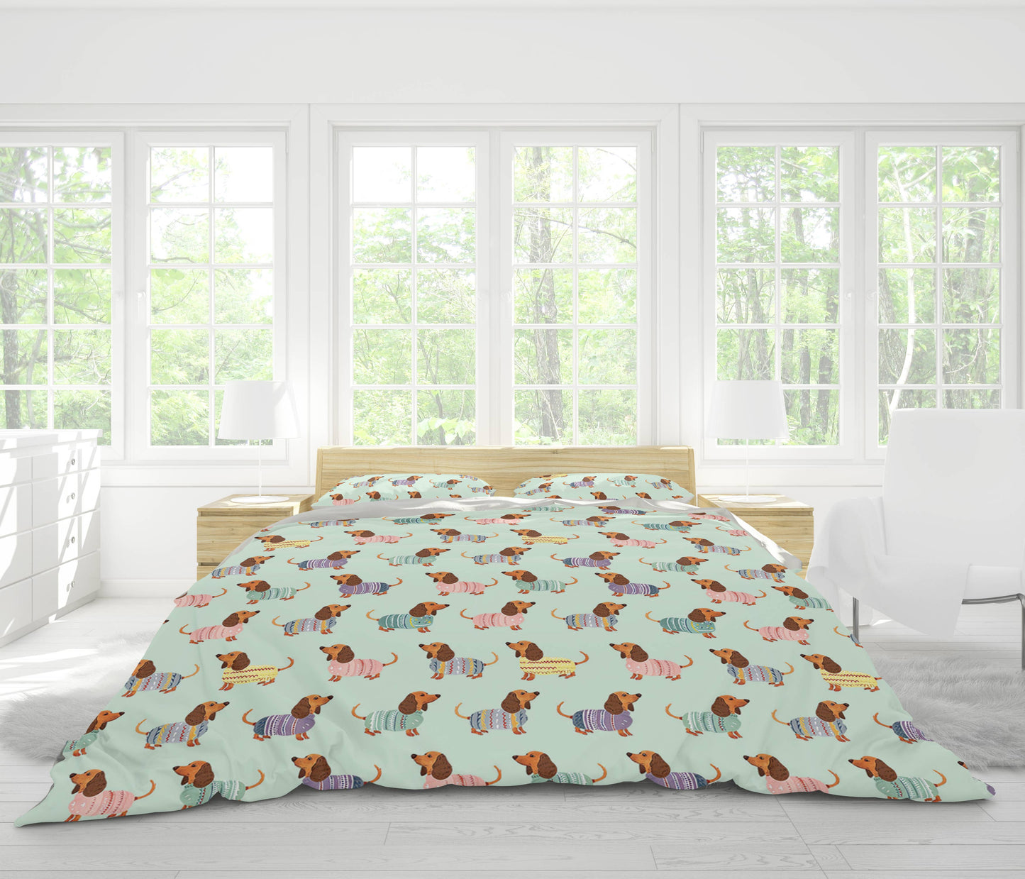 Shineful 3 Pieces Duvet Cover Set Colorful Dachshunds