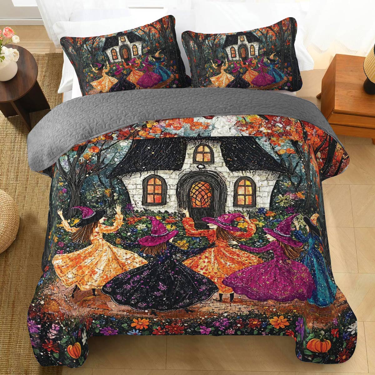 Shineful All Season Quilt 3-Piece Set Dancing Witches