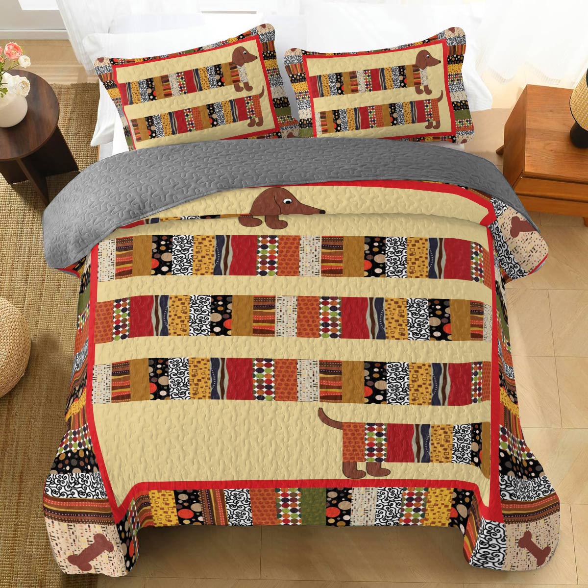 Shineful All Season Quilt 3-Piece Set Dachshund Fun