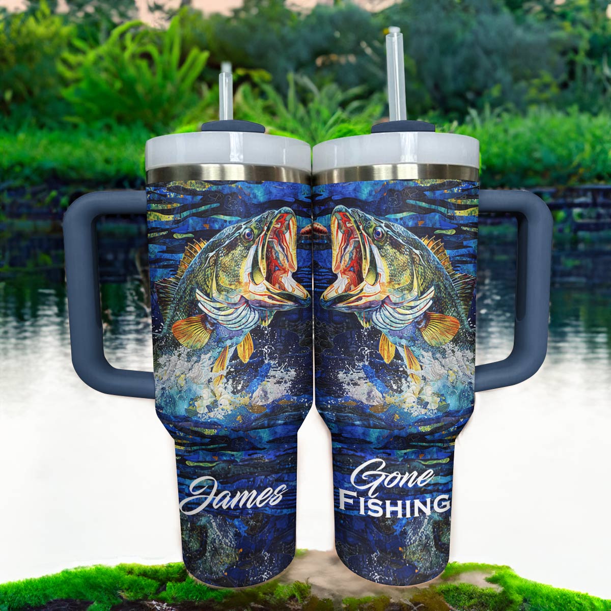 Shiny Tumbler Personalisiert Gone Fishing Forellenbarsch