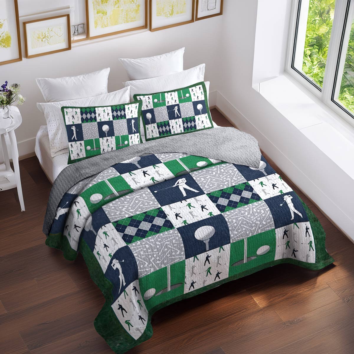 Shineful All Season Quilt 3-Piece Set Golf Patchwork