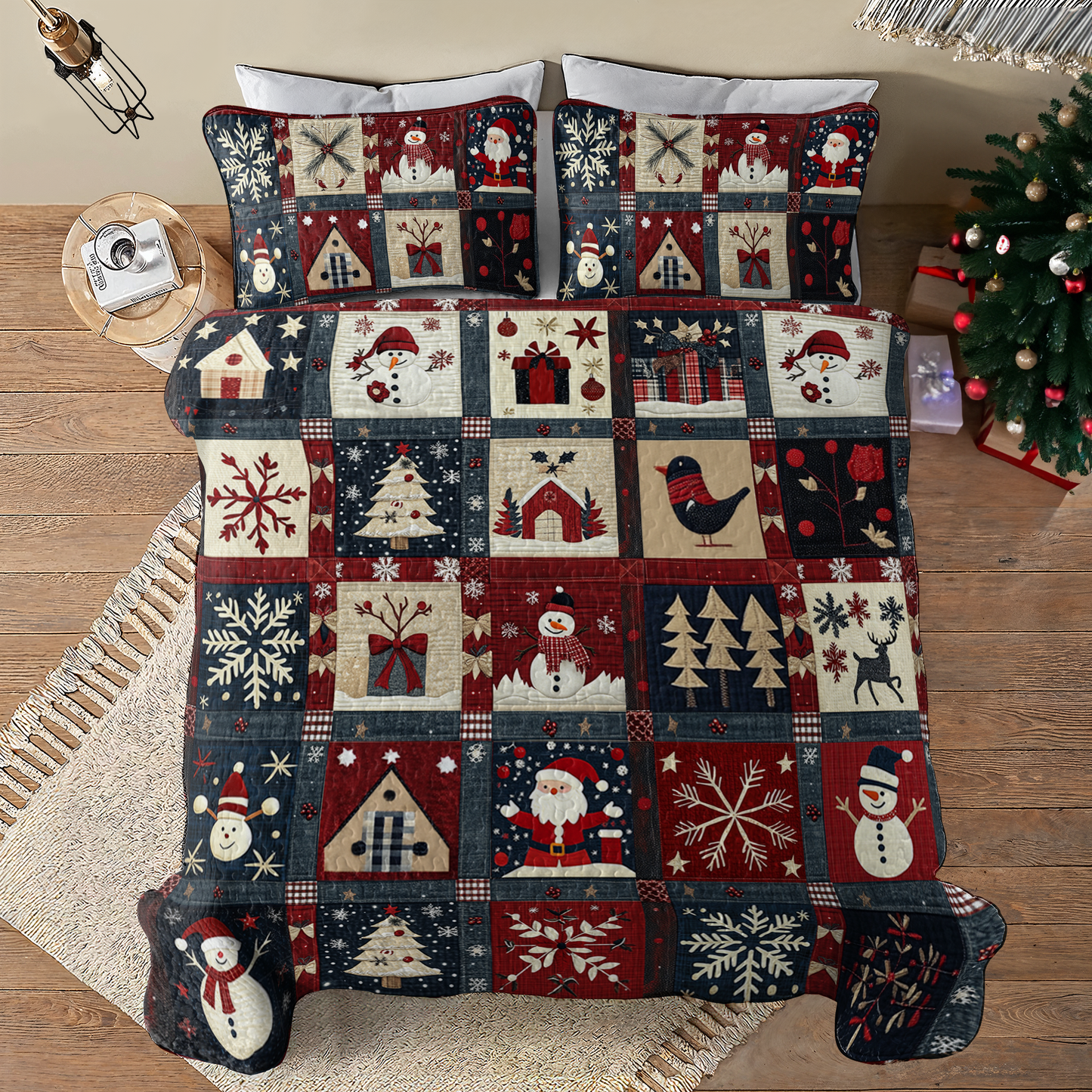 Shineful All Season Quilt 3-Piece Set Happy Christmas Wishes