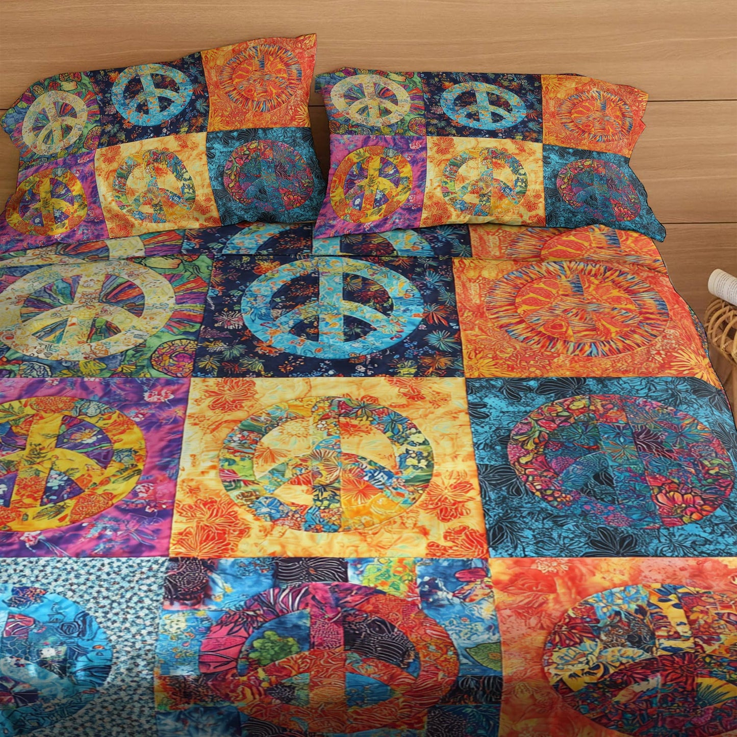 Shineful 4-Piece Bed Sheet Set Multicolored Peace Sign