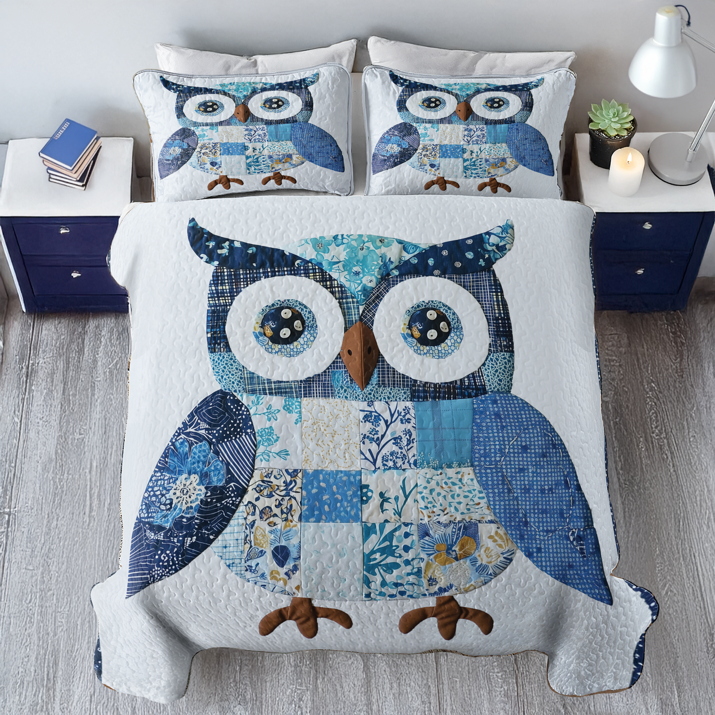 Shineful All Season Quilt 3-Piece Set - Blue Serenity Owl