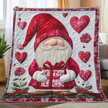 Couverture matelassée en fausse fourrure à imprimé plat brillant - Gnome de la Saint-Valentin avec des cadeaux sincères et des roses