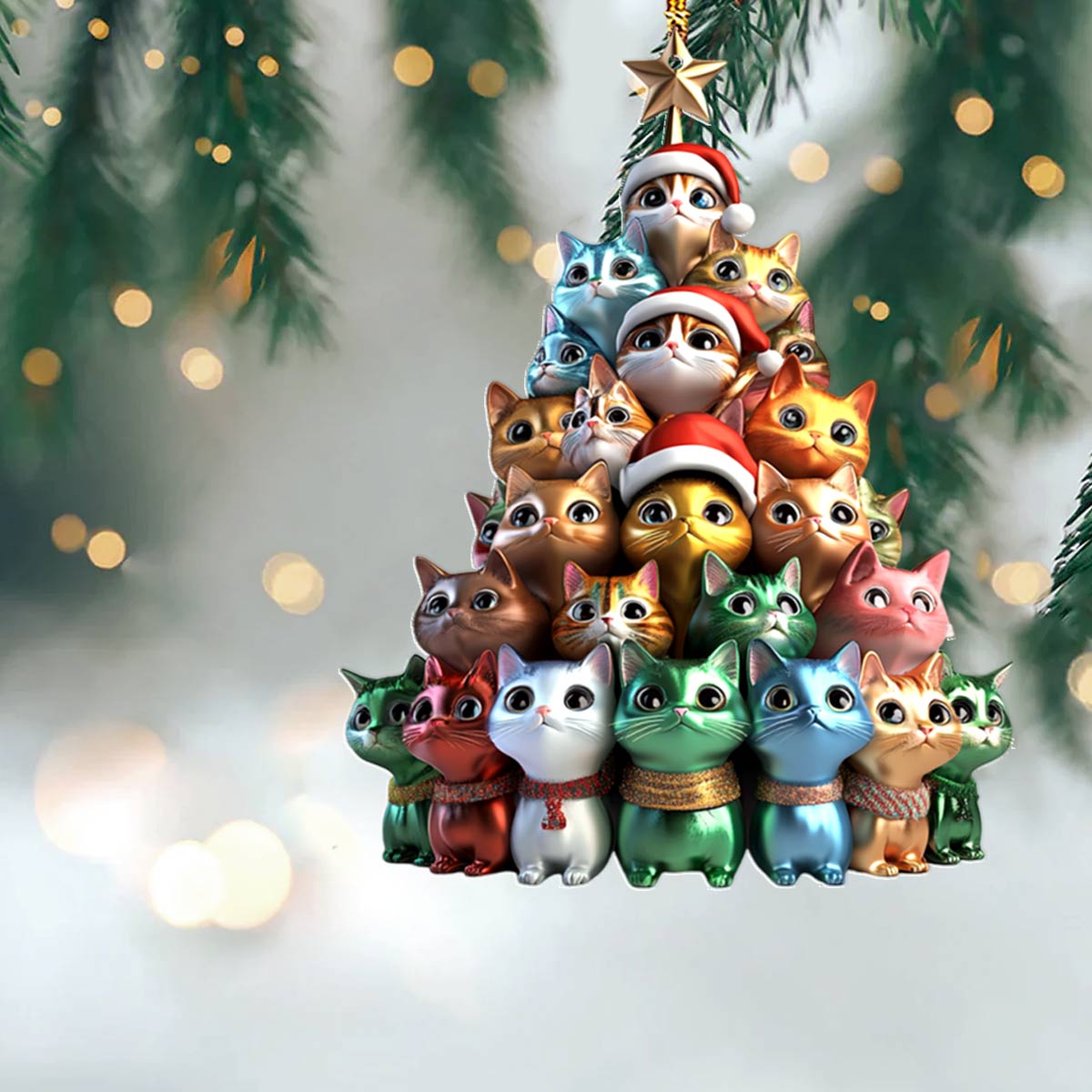 Shineful 2D Acrylic Ornament Cute Christmas Tree Cats