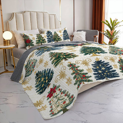 Shineful All Season Quilt 3-Piece Set Happy Gentle Christmas Trees