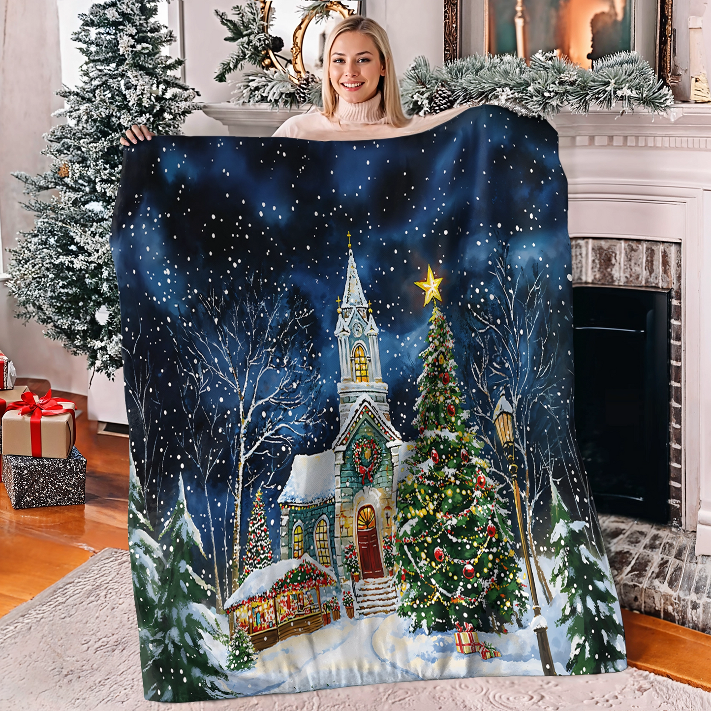 Shineful Fleece Blanket Christmas Church Serenity