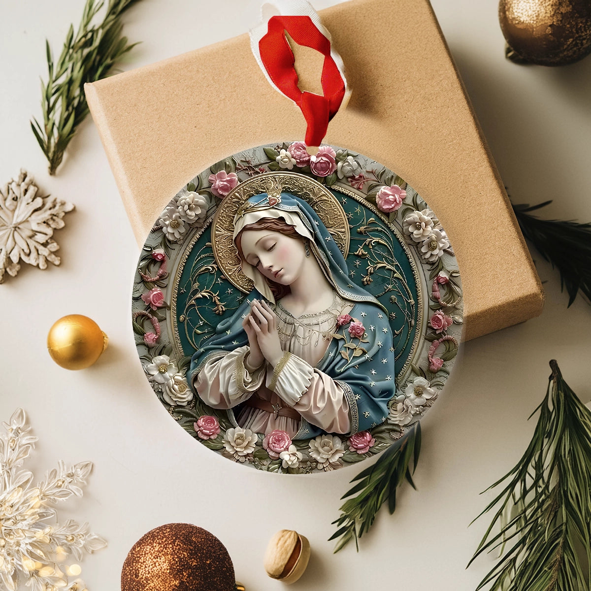 Shineful 2D Acrylic Ornament Our Lady of Grace Floral