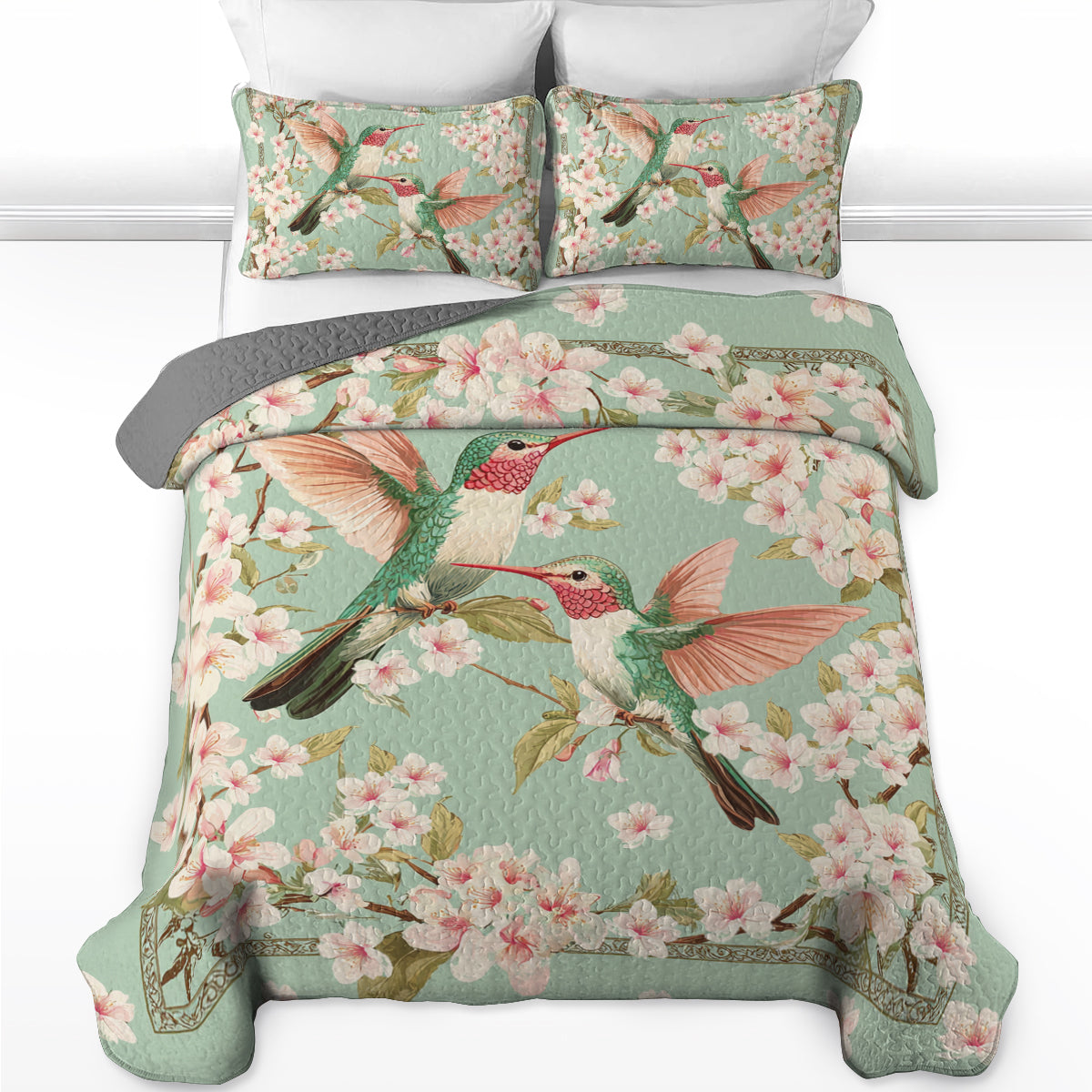 Shineful All Season Quilt 3-Piece Set Hummingbird Floral Haven