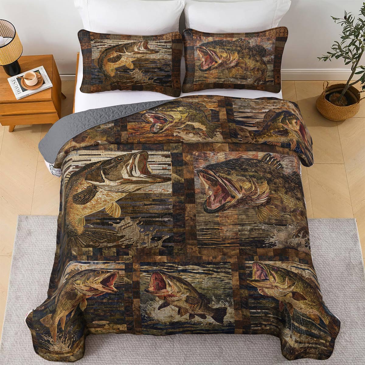 Shineful All Season Quilt 3-Piece Set Majestic Largemouth Bass