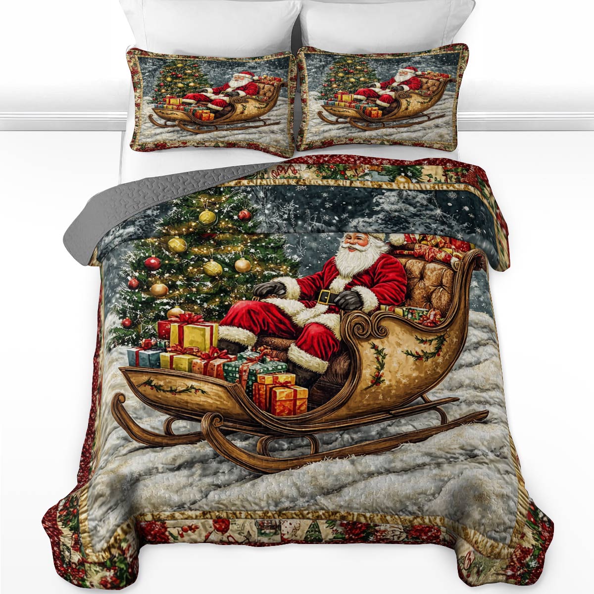 Shineful All Season Quilt 3-Piece Set Happy Santa