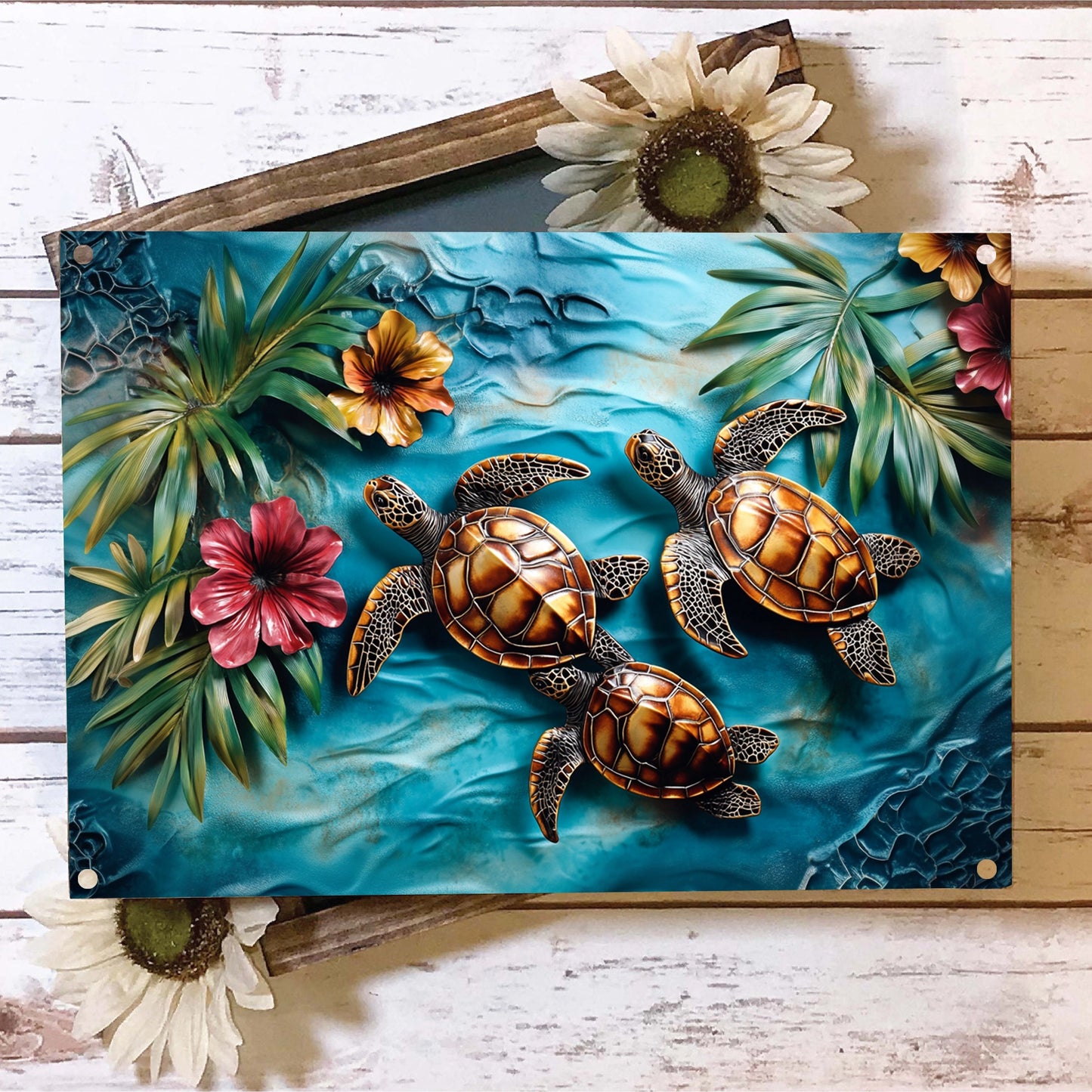 Shineful 2D Metal Sign Oceanic Sea Turtle Trio