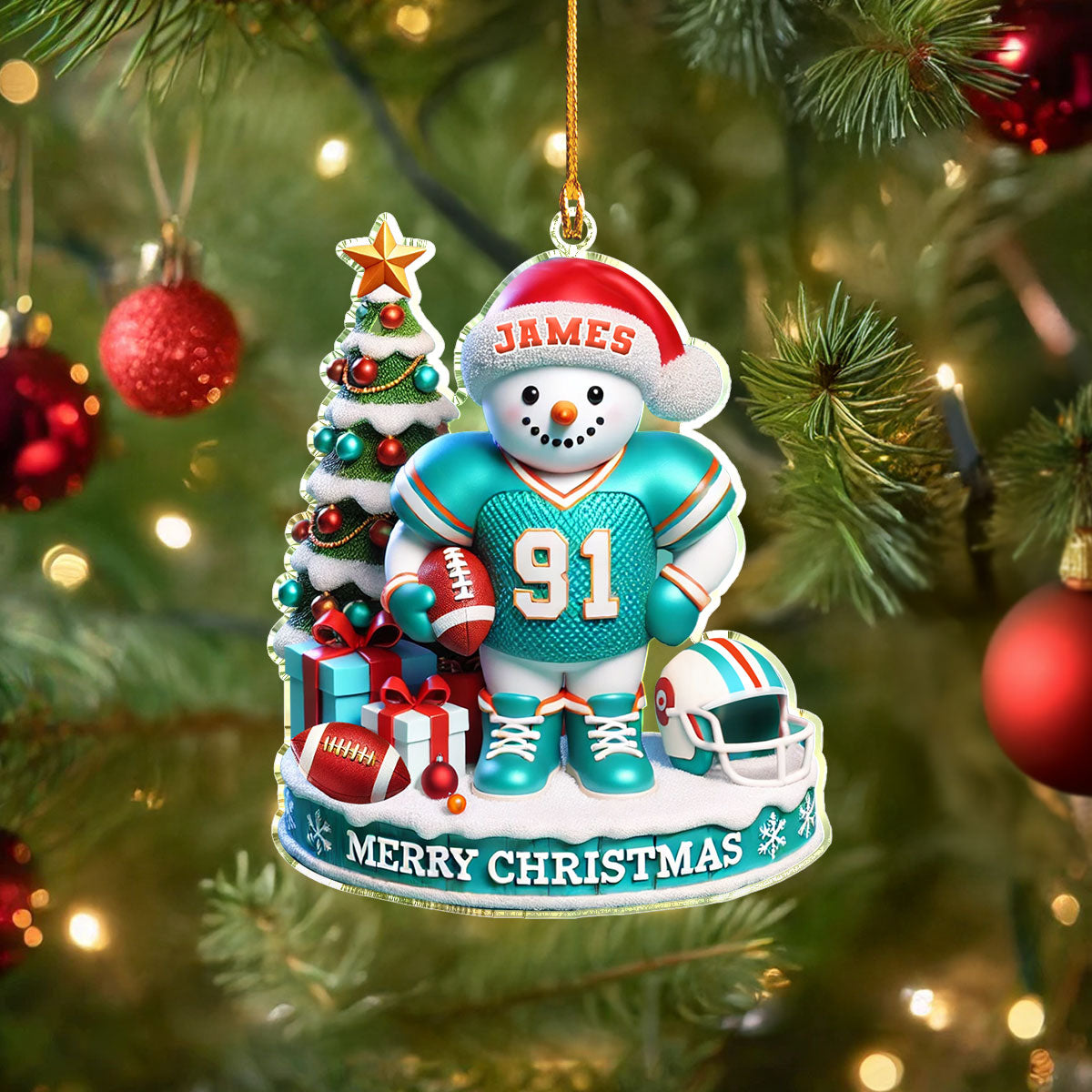 Shineful Personalized 2D Acrylic Ornament Snowmen Play Football